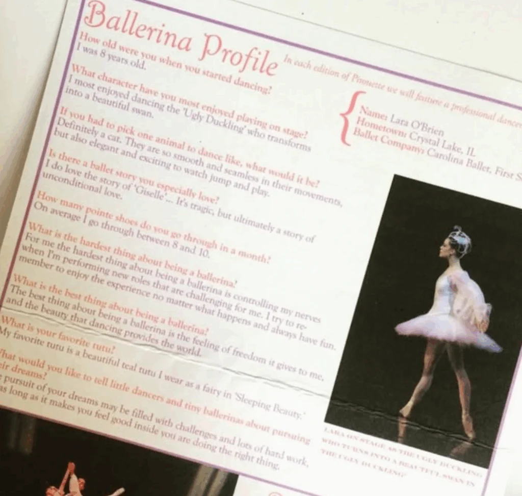 perfil de bailarina en el boletín de tutu school